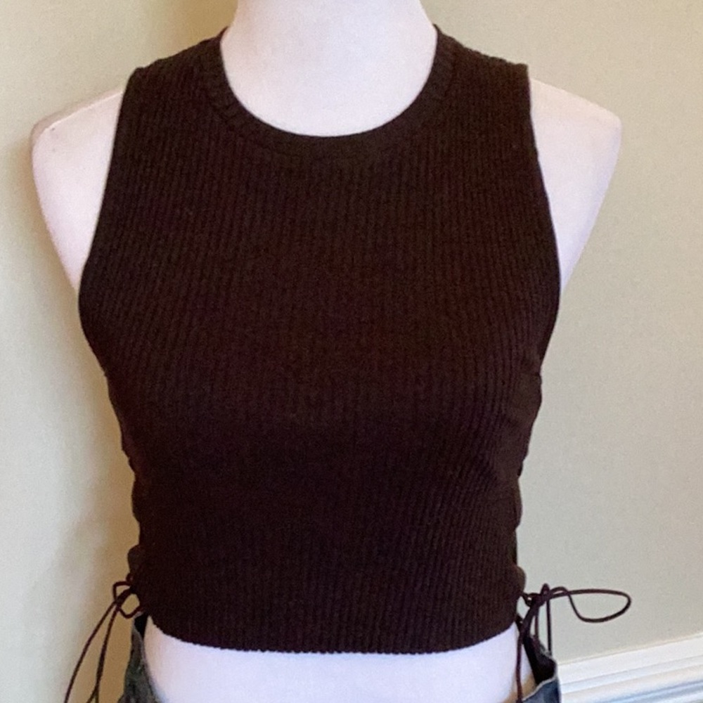Zara crop top size small chocalate brown crewneck sleeveless lace up sides